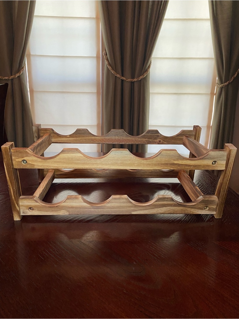 Eight bottle two tier wine rack table top design light brown wood